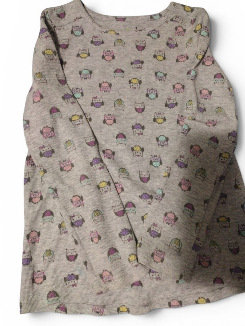 jumping beans Gray Long Sleeve Top with Pink, Purple, Mint & Yellow Owl Print